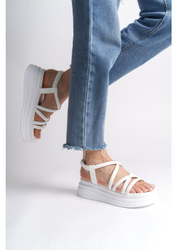 BELLA Lastikli Şerit Detaylı Ortopedik Taban Kadın Sandalet CBT - Beyaz