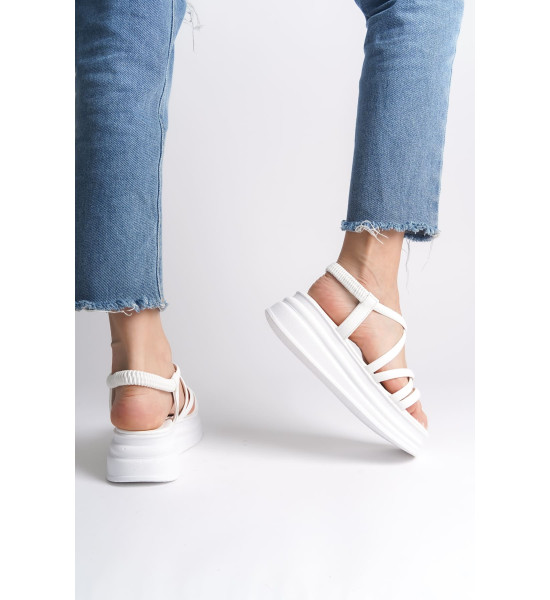 ALC Collection BELLA Lastikli Şerit Detaylı Ortopedik Taban Kadın Sandalet CBT - Beyaz