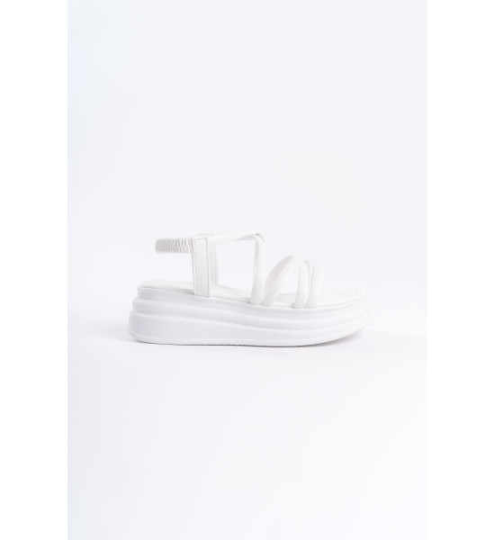 ALC Collection BELLA Lastikli Şerit Detaylı Ortopedik Taban Kadın Sandalet CBT - Beyaz