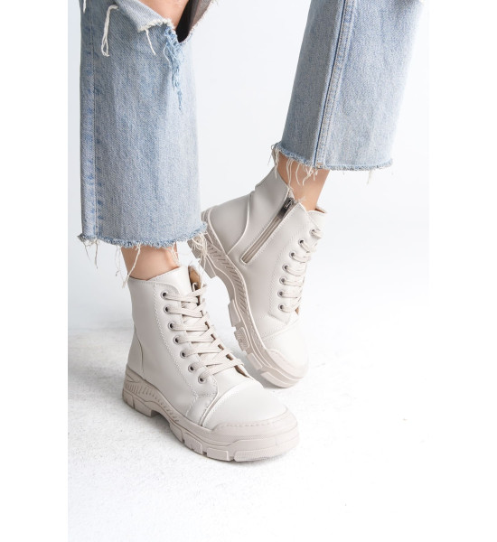 ALC Collection BLOOM Bağcıklı Fermuarlı Ortopedik Taban Kadın Bot  CKT - Krem