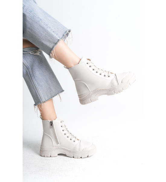 ALC Collection BLOOM Bağcıklı Fermuarlı Ortopedik Taban Kadın Bot  CKT - Krem