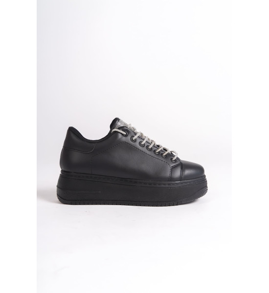 ALC Collection DELLA Bağcıklı Ortopedik Taban Taşlı Kadın Sneaker Spor Ayakkabı CST - Siyah