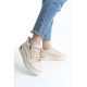 ALC Collection DINA Bağcıklı Fermuarlı Ortopedik Taban Kadın Sneaker Spor Ayakkabı  CKT - Krem/Altın