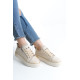 ALC Collection DINA Bağcıklı Fermuarlı Ortopedik Taban Kadın Sneaker Spor Ayakkabı  CKT - Krem/Altın