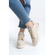 ALC Collection DINA Bağcıklı Fermuarlı Ortopedik Taban Kadın Sneaker Spor Ayakkabı  CKT - Krem/Altın