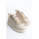 ALC Collection DINA Bağcıklı Fermuarlı Ortopedik Taban Kadın Sneaker Spor Ayakkabı  CKT - Krem/Altın