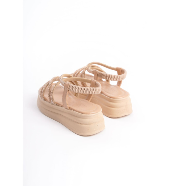 ALC Collection ELENA Lastikli Taşlı Şeritli Ortopedik Taban Kadın Sandalet CTT - Ten