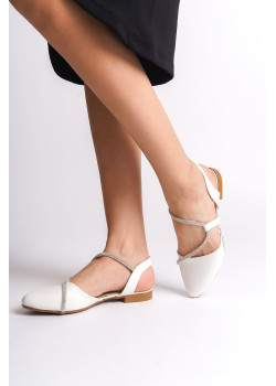 HANNAH Lastikli Ortopedik Rahat Taban Taş Detaylı Kadın Babet Ayakkabı  CKT - Beyaz