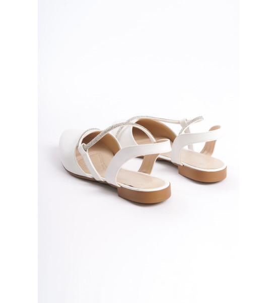 ALC Collection HANNAH Lastikli Ortopedik Rahat Taban Taş Detaylı Kadın Babet Ayakkabı  CKT - Beyaz