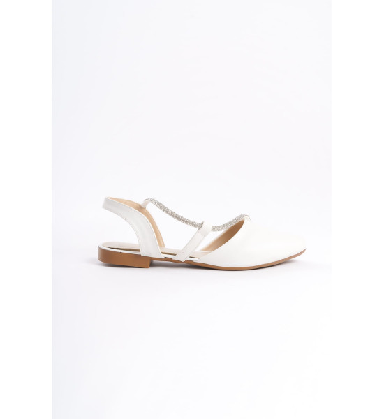 ALC Collection HANNAH Lastikli Ortopedik Rahat Taban Taş Detaylı Kadın Babet Ayakkabı  CKT - Beyaz