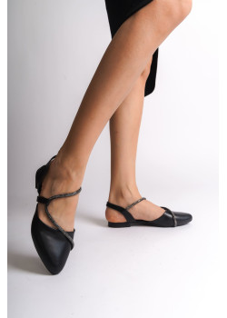 HANNAH Lastikli Ortopedik Rahat Taban Taş Detaylı Kadın Babet Ayakkabı  CST - Siyah