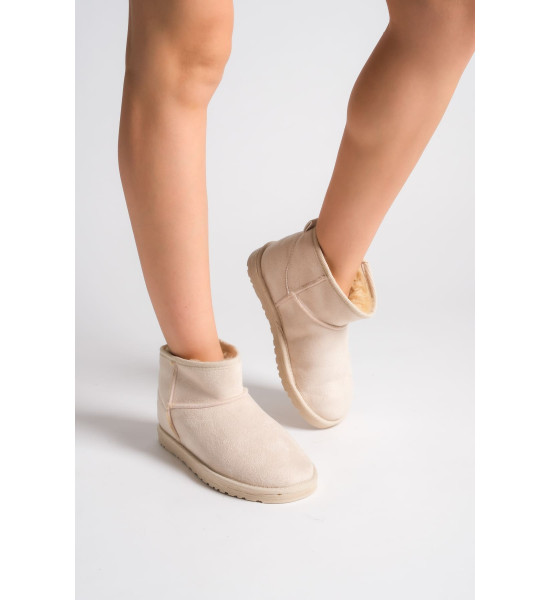 ALC Collection JOLIE Bağcıksız Düz Taban İçi Kürklü Kısa Süet Kadın Bot SKT - Krem