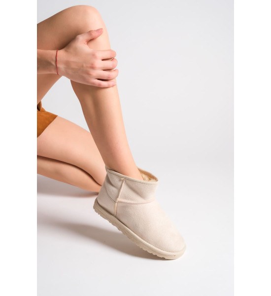 ALC Collection JOLIE Bağcıksız Düz Taban İçi Kürklü Kısa Süet Kadın Bot SKT - Krem