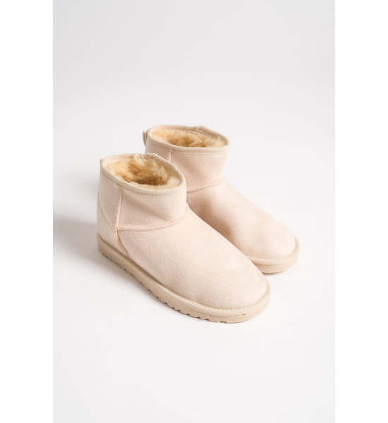 ALC Collection JOLIE Bağcıksız Düz Taban İçi Kürklü Kısa Süet Kadın Bot SKT - Krem