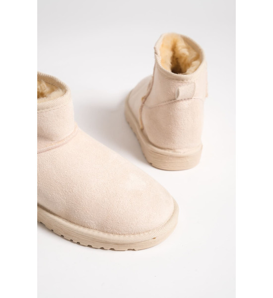 ALC Collection JOLIE Bağcıksız Düz Taban İçi Kürklü Kısa Süet Kadın Bot SKT - Krem