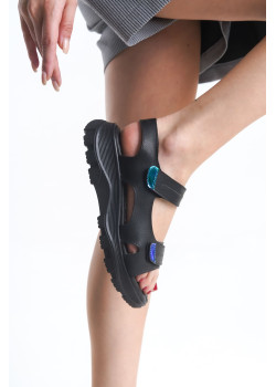 LAMIA Cırt Cırtlı Ortopedik Taban Kadın Sandalet CST - Siyah