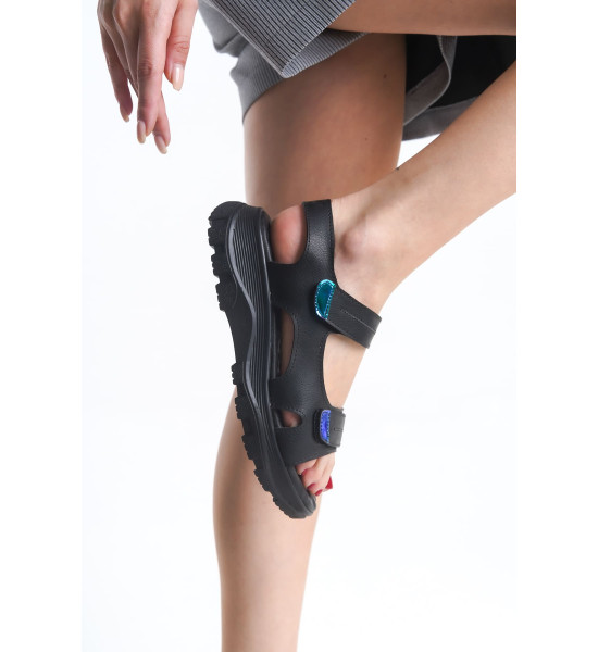 ALC Collection LAMIA Cırt Cırtlı Ortopedik Taban Kadın Sandalet CST - Siyah