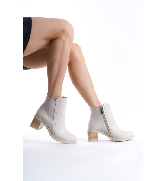 ALC Collection LARISSA Fermuarlı Ortopedik Taban Topuklu Kadın Bot  CKT - Krem