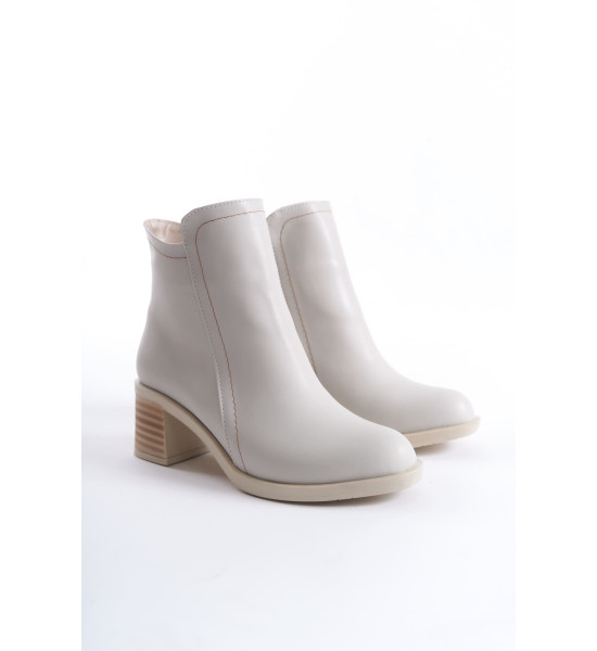 ALC Collection LARISSA Fermuarlı Ortopedik Taban Topuklu Kadın Bot  CKT - Krem
