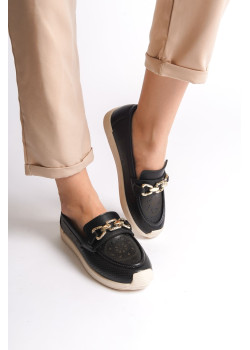 LAYLA Bağcıksız Ortopedik Rahat Taban Çiçek Desenli Kadın Babet Ayakkabı  CKT - Siyah