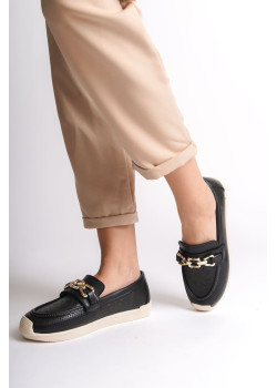 LAYLA Bağcıksız Ortopedik Rahat Taban Çiçek Desenli Kadın Babet Ayakkabı  CKT - Siyah