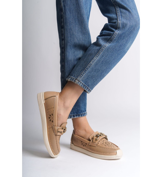 ALC Collection LAYLA Bağcıksız Ortopedik Rahat Taban Çiçek Desenli Kadın Babet Ayakkabı  CKT - Ten