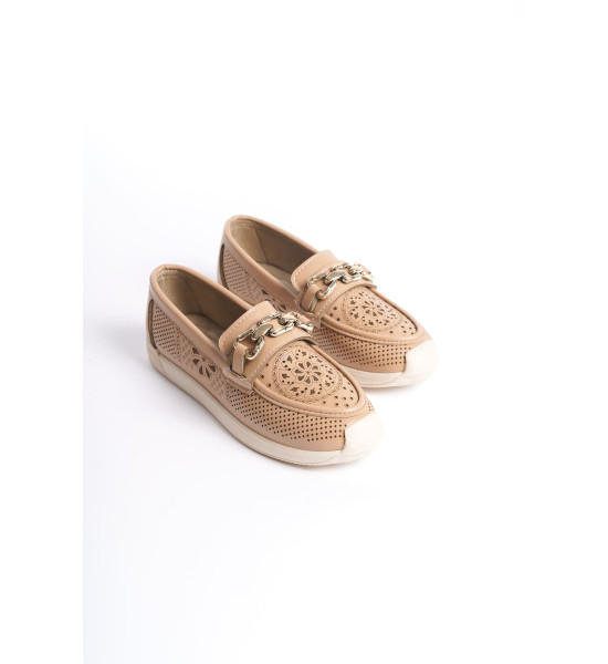 ALC Collection LAYLA Bağcıksız Ortopedik Rahat Taban Çiçek Desenli Kadın Babet Ayakkabı  CKT - Ten