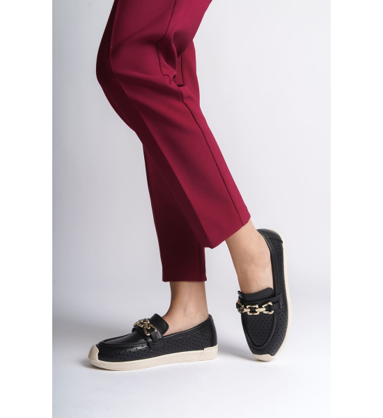 ALC Collection LAYLA Bağcıksız Ortopedik Rahat Taban Kalp Desenli Kadın Babet Ayakkabı CKT - Siyah