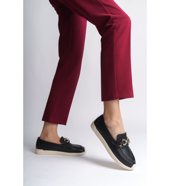 ALC Collection LAYLA Bağcıksız Ortopedik Rahat Taban Kalp Desenli Kadın Babet Ayakkabı CKT - Siyah