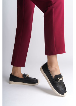 LILY Bağcıksız Ortopedik Rahat Taban Çiçek Desenli Kadın Babet Ayakkabı  CKT - Siyah