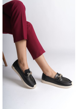 LILY Bağcıksız Ortopedik Rahat Taban Çiçek Desenli Kadın Babet Ayakkabı  CKT - Siyah