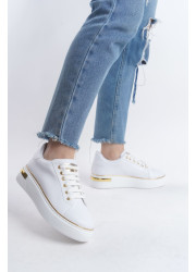 MINA Bağcıklı Ortopedik Taban Kadın Sneaker Spor Ayakkabı CBT - Beyaz/Altın MINA Bağcıklı Ortopedik Taban Kadın Sneaker Spor Ayakkabı CBT - Beyaz/Altın