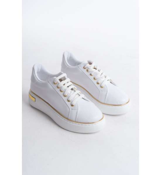 ALC Collection MINA Bağcıklı Ortopedik Taban Kadın Sneaker Spor Ayakkabı CBT - Beyaz/Altın