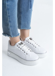 MINA Bağcıklı Ortopedik Taban Kadın Sneaker Spor Ayakkabı  CBT - Beyaz/Gümüş