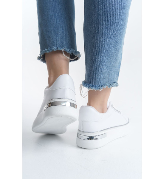 ALC Collection MINA Bağcıklı Ortopedik Taban Kadın Sneaker Spor Ayakkabı  CBT - Beyaz/Gümüş