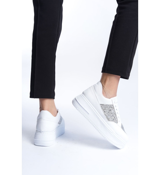 ALC Collection MIPA Bağcıklı Ortopedik Taban Simli Kadın Sneaker Spor Ayakkabı  CBT - Beyaz