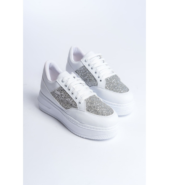 ALC Collection MIPA Bağcıklı Ortopedik Taban Simli Kadın Sneaker Spor Ayakkabı  CBT - Beyaz