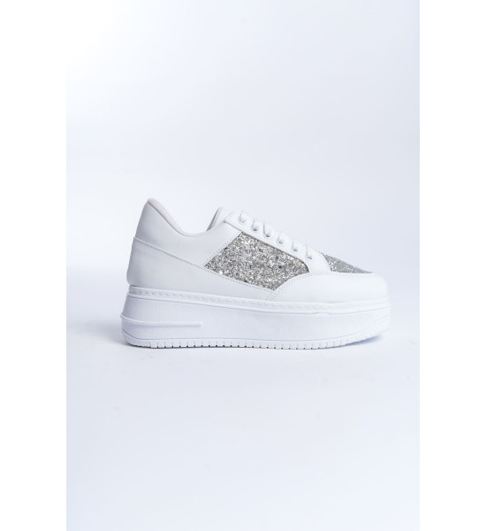 ALC Collection MIPA Bağcıklı Ortopedik Taban Simli Kadın Sneaker Spor Ayakkabı  CBT - Beyaz