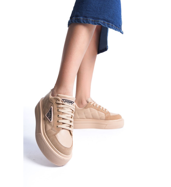 ALC Collection PRAG Bağcıklı Ortopedik Taban Desenli Kadın Sneaker Spor Ayakkabı CTT - Ten
