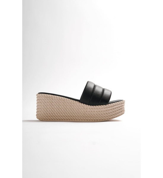 ALC Collection REINA Dolgu Topuklu Ortopedik Taban Hasır Görünümlü Kadın Terlik CKT - Siyah