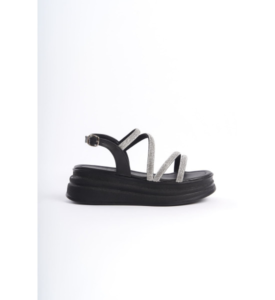 ALC Collection RILEY İnce Tokalı Taşlı Şeritli Ortopedik Taban Kadın Sandalet  CST - Siyah