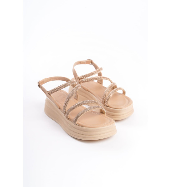 ALC Collection RILEY İnce Tokalı Taşlı Şeritli Ortopedik Taban Kadın Sandalet CTT - Ten