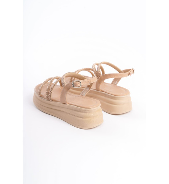 ALC Collection RILEY İnce Tokalı Taşlı Şeritli Ortopedik Taban Kadın Sandalet CTT - Ten