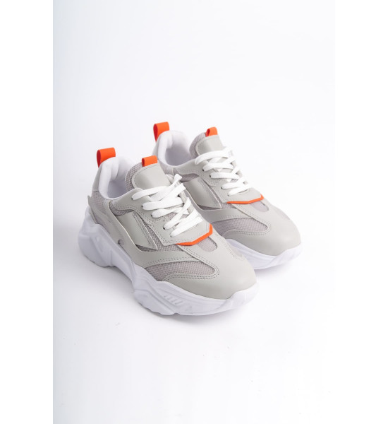 ALC Collection TOKYO Bağcıklı Ortopedik Taban Triko Detaylı Kadın Spor Ayakkabı  TBT - Gri/Turuncu
