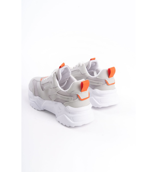 ALC Collection TOKYO Bağcıklı Ortopedik Taban Triko Detaylı Kadın Spor Ayakkabı  TBT - Gri/Turuncu