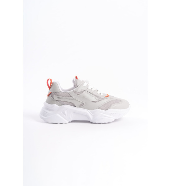 ALC Collection TOKYO Bağcıklı Ortopedik Taban Triko Detaylı Kadın Spor Ayakkabı  TBT - Gri/Turuncu