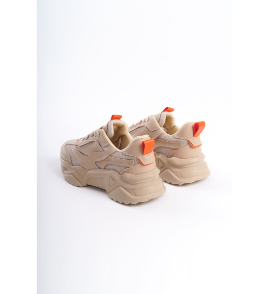 ALC Collection TOKYO Bağcıklı Ortopedik Taban Triko Detaylı Kadın Spor Ayakkabı  TTT - Ten/Turuncu