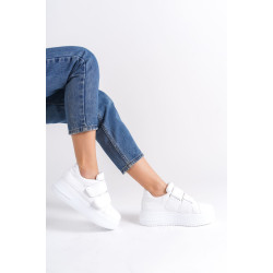VALENCIA Bağcıksız Cırt Cırtlı Ortopedik Taban Kadın Sneaker Spor Ayakkabı CBT - Beyaz