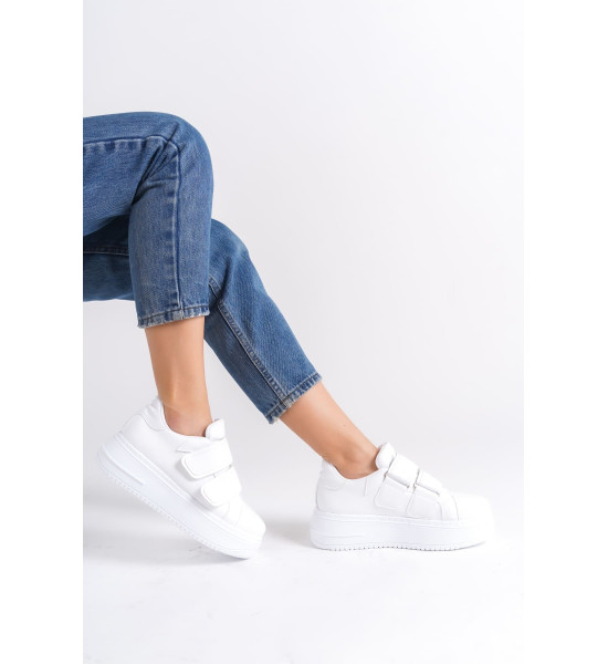 ALC Collection VALENCIA Bağcıksız Cırt Cırtlı Ortopedik Taban Kadın Sneaker Spor Ayakkabı CBT - Beyaz