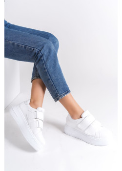 VALENCIA Bağcıksız Cırt Cırtlı Ortopedik Taban Kadın Sneaker Spor Ayakkabı CBT - Beyaz